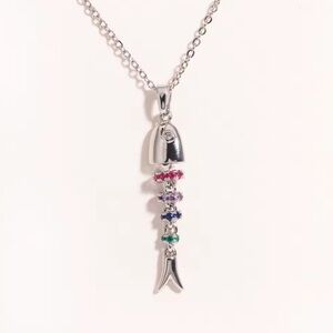 Fishbone Silver Crystal Necklace Rainbow Crystal Pendant | Coastal Ocean Jewelry